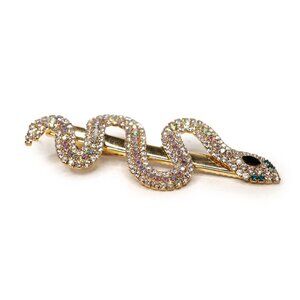 Snake Rhinestone Hair Alligator Clip Gold Crystal Gem Shiny Prom Wedding Glamour